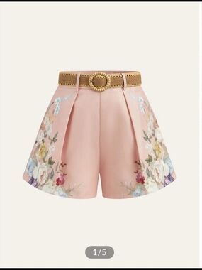 Commense Women’s Pink Floral Belted Mid-Rise Pleated Woven Shorts Size L